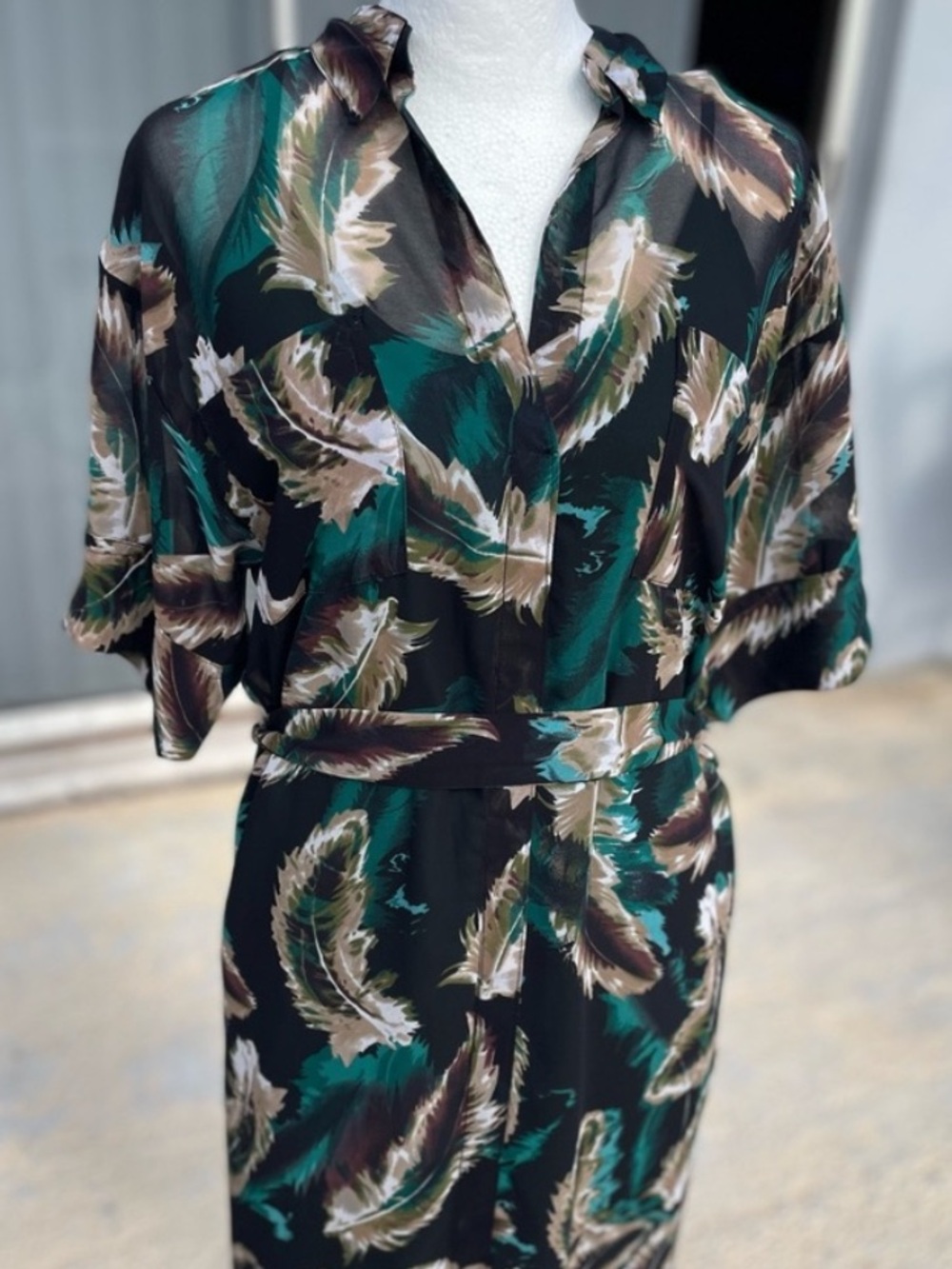 W118 by Walter Baker Black and Green Feather Print Dress